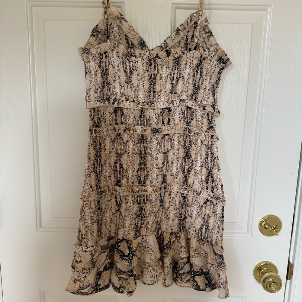 Olivaceous Beige and Black Mini Dress